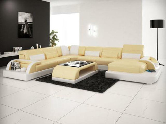 Ecksofa Polster Sofa Eckgarnitur Couch Modernde Designer Sofas U Form Leder +USB