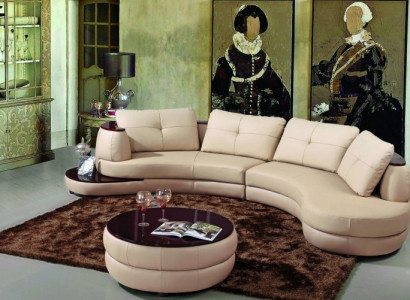 Moderne Rundcouch Ecksofa Runde Eck Polster Sofa Sitz Garnitur Leder Couch + USB