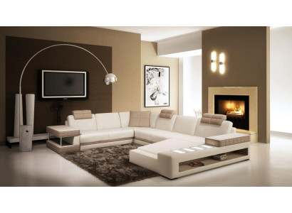 Ecksofa mit LED & USB Wohnlandschaft Sofa Polster Couch Garnitur U Form Leder