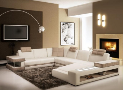 Ecksofa mit LED & USB Wohnlandschaft Sofa Polster Couch Garnitur U Form Leder