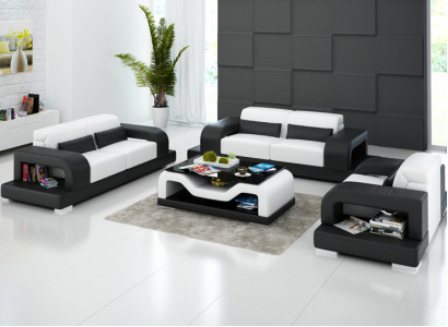 Ledersofa Couch Wohnlandschaft 3+2+1 Sitzer Garnitur Design Modern Sofa mit USB