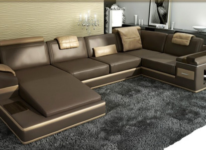 Ecksofa Sofa USB + LED Wohnlandschaft U Form Polster Couch Ledersofa Stoff Leder