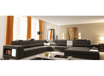 Design Ecksofa Couch Sofa Polster Eck Sitz Garnitur Wohnlandschaft Leder USB+LED