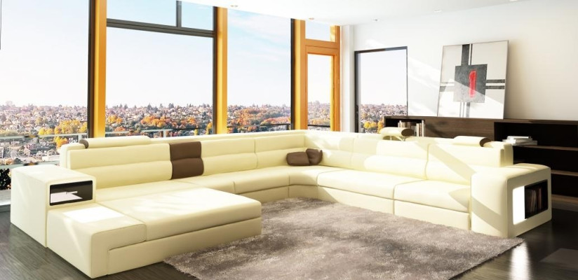 Wohnlandschaft Ledersofa Couch Ecksofa Eck Garnitur Design Modern Sofa + USB Neu