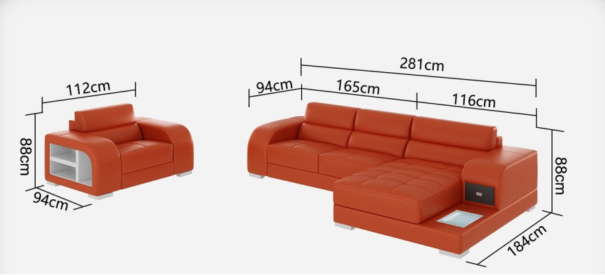 Ledersofa mit USB Couch Wohnlandschaft Ecksofa + Sessel Garnitur Design Sofa Neu