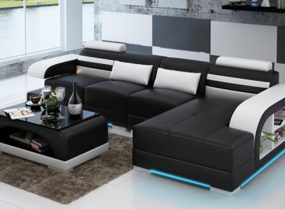 Ledersofa mit USB Wohnlandschaft Ecksofa Eck Garnitur Design Modern Sofa G8033C