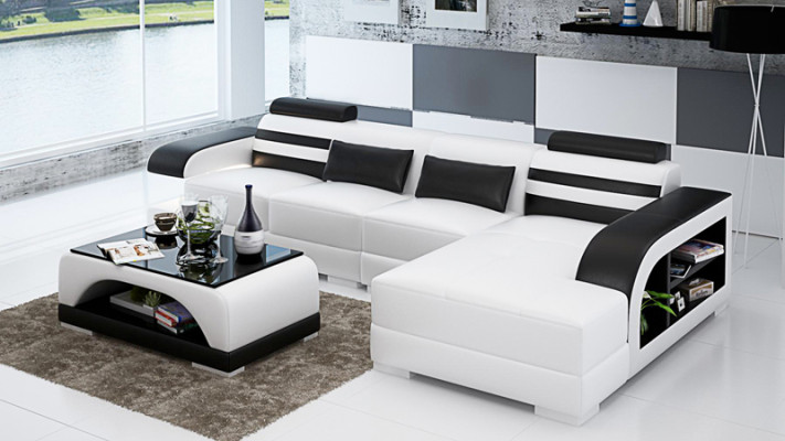 Ledersofa mit USB Wohnlandschaft Ecksofa Eck Garnitur Design Modern Sofa G8033C