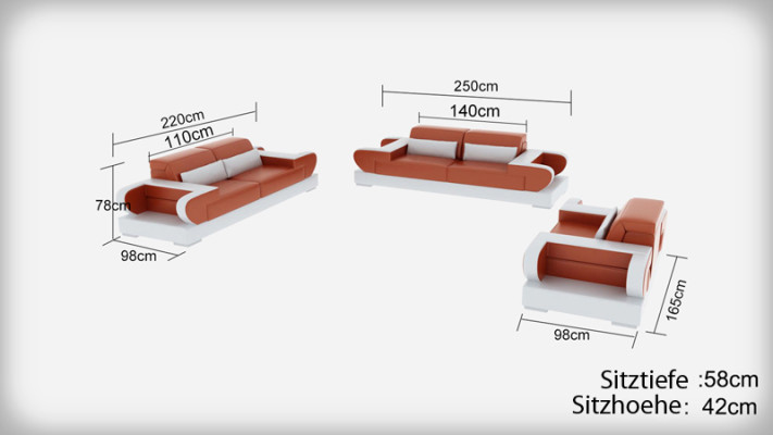 Ledersofa Couch Wohnlandschaft 3+2+1 Sitzer Garnitur Design Modern Sofa G8002D