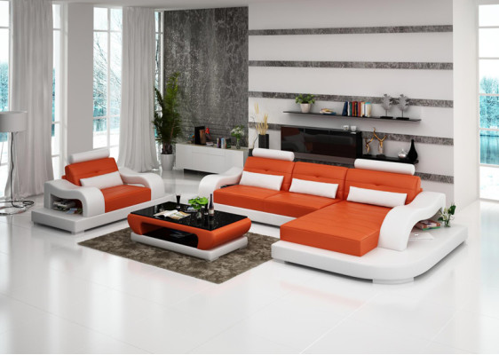 Ledersofa Couch Wohnlandschaft Ecksofa Eck Sessel Design Modern Sofa G8005E