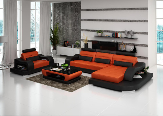 Ledersofa Couch Wohnlandschaft Ecksofa Eck Sessel Design Modern Sofa G8005E