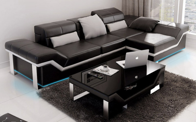 Ledersofa Sofa mit USB,Wohnlandschaft Ecksofa Garnitur Design Modern Sofa K5007F