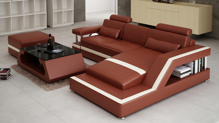 Ledersofa mit USB Wohnlandschaft Ecksofa Eck Garnitur Design Modern Sofa L6002E