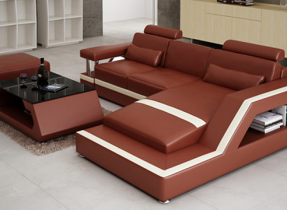 Ledersofa mit USB Wohnlandschaft Ecksofa Eck Garnitur Design Modern Sofa L6002E