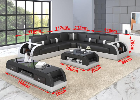 Wohnlandschaft L-Form Ecksofa Couch Design Polster Leder Garnitur Sofa Ecke Neu