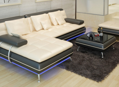 Ledersofa mit USB Wohnlandschaft Ecksofa Eck Garnitur Design Modern Sofa F3015