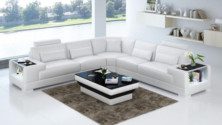 Ledersofa Couch Wohnlandschaft Ecksofa Eck Garnitur Design Modern Sofa mit USB