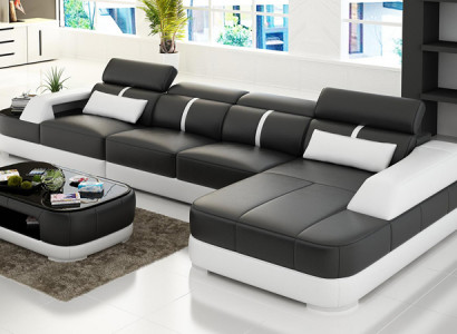 Ledersofa Polster Sitz Eck Sofa Garnitur Wohnlandschaft Wohnzimmer Couch mit USB