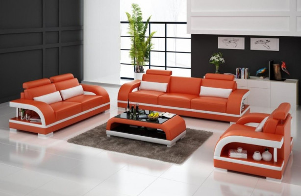 Designer Sofagarnitur Ledersofa mit USB Set 3+2+1 Garnitur Sofa Couch Garnituren