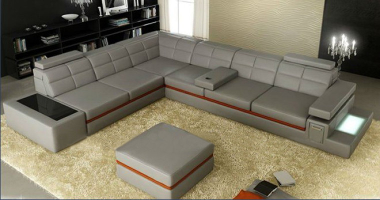 Ledersofa Couch Wohnlandschaft Ecksofa Eck Garnitur +USB Neu Design Modern Sofa