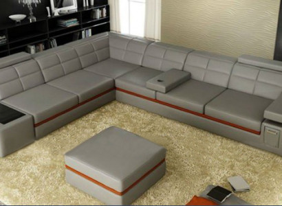 Ledersofa Couch Wohnlandschaft Ecksofa Eck Garnitur +USB Neu Design Modern Sofa