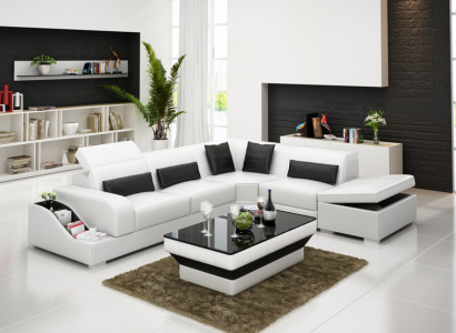 Ledersofa mit USB Wohnlandschaft Ecksofa Eck Garnitur Design Modern Sofa G8008D