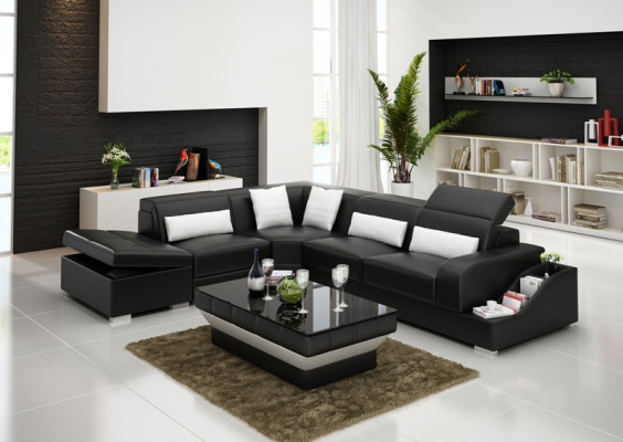 Ledersofa mit USB Wohnlandschaft Ecksofa Eck Garnitur Design Modern Sofa G8008D