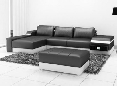 Ecksofa + USB Eck Sofa Couch Polster Leder Garnitur Wohnlandschaft Chaiselounge
