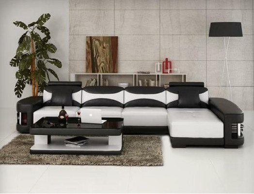 Ecksofa Eck Sofa mit USB Garnitur Polster Leder Wohnlandschaft Chaiselounge Wies