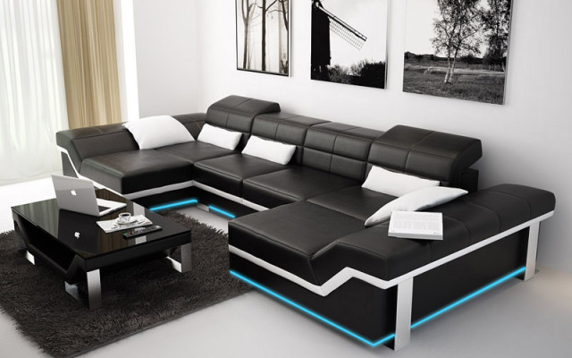 Ledersofa Sofa Couch Wohnlandschaft Ecksofa Garnitur Design Modern Sofa K5007C