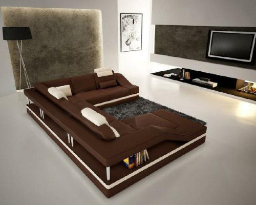 Wohnlandschaft Ecksofa Ledersofa Sofa Couch Polster Sitz Eck Garnitur