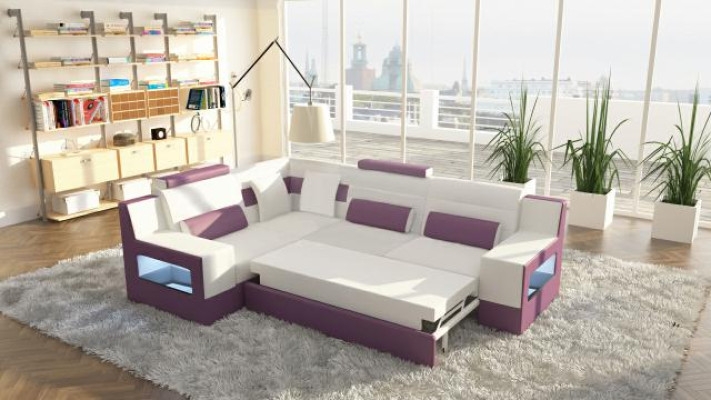 Ecksofa Garnitur Textil Stoff Leder Sofas Wohnlandschaft Sofa + USB Polster Ecke