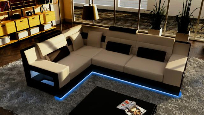 Wohnlandschaft Sofa + USB,Polster Ecke Ecksofa Garnitur Textil Stoff Leder Sofas