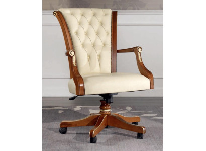 Bürostuhl Holz Chefsessel Chesterfield italienische Möbel weiß Drehstuhl neu