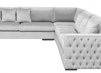 Ecksofa Silber Couch Eckgarnitur Polster Wohnlandschaft Samt Stoff Möbel Design