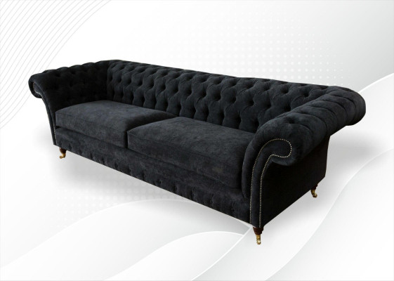 Big Sofa 4 Sitzer Couch Chesterfield Polster Garnitur Leder Textil Schwarz