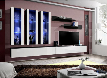 Wohnwand Hänge Vitrine Wohnzimmer Lowboard TV Ständer Modern Design Set 7tlg.