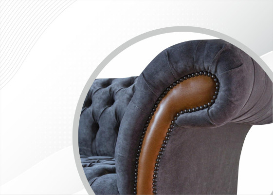 Chesterfield Sofa Couch Polster 3 Sitzer Grau Textil Stoff Graue Couchen
