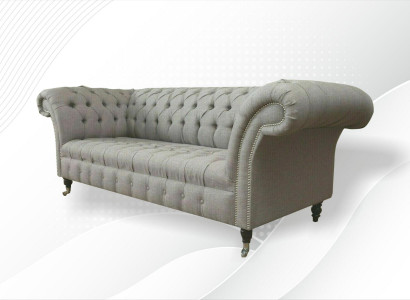 Graue Chesterfield Sofa Couch Polster Stoff Leder Couchen Samt Garnitur