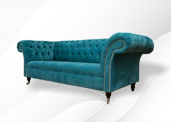 Chesterfield Couch Polster Sofas Klassischer Textil Turkis 3 Sitzer Stoff
