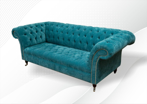 Chesterfield Couch Polster Sofas Klassischer Textil Turkis 3 Sitzer Stoff