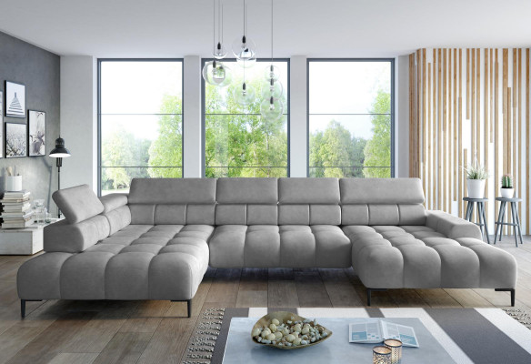 Ecksofa Textil Sofa Couch Polster Eck Sitz Wohnlandschaft Eckgruppe U-Form Grau