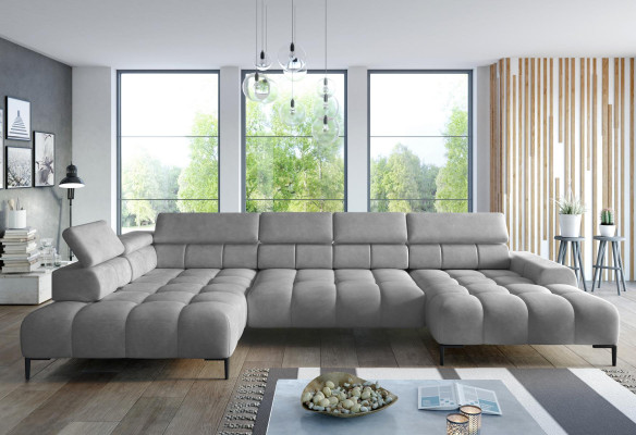 Ecksofa Textil Sofa Couch Polster Eck Sitz Wohnlandschaft Eckgruppe U-Form Grau