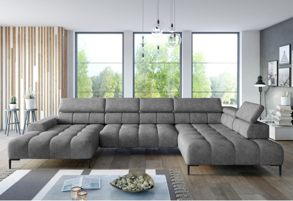 Stoff U-Form Couch Wohnlandschaft Ecksofa Bettfunktion Modern Design Sofa Textil