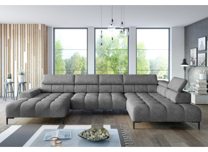 Stoff U-Form Couch Wohnlandschaft Ecksofa Bettfunktion Modern Design Sofa Textil
