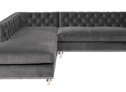 Ecksofa Wohnlandschaft Couch Eckgarnitur Polster Samt Stoff Möbel Design Grau