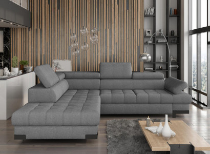 Graue L Form Sofa Couch Polster Eck Wohnlandschaft Design Ecksofa Textil Leder