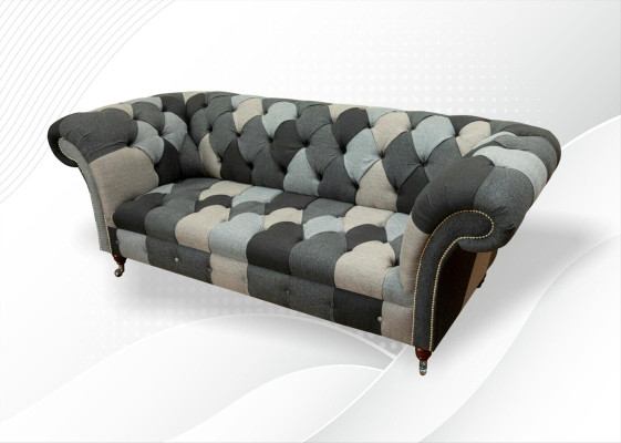 Dreisitzer Wohnzimmer Design Couchen Polster Sofa Sofas Samt Stoff Chesterfield