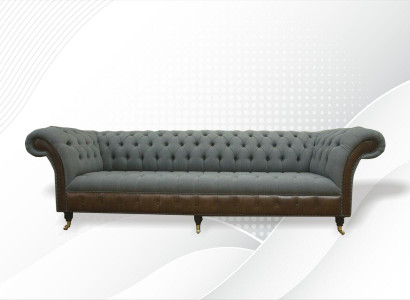 Chesterfield 4 Sitzer Grau Stoff Wohnzimmer Design Polster Sofa Big Textil Möbel