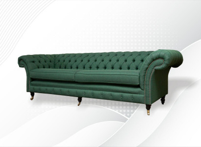 Chesterfield 4 Sitzer Dunkelgrün Wohnzimmer Design Couchen Sofa big Möbel Stoff