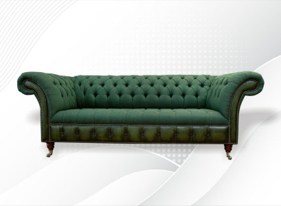 Chesterfield 3 Sitzer Dunkelgrün Wohnzimmer Design Couchen Polster Sofa Textil
